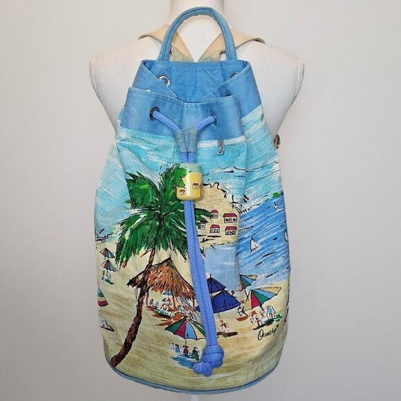 OUNSBY Beach Elements Beach Artsy Backpack‎ Unique Canvas Bag Ocean Blue Sand - Picture 1 of 16